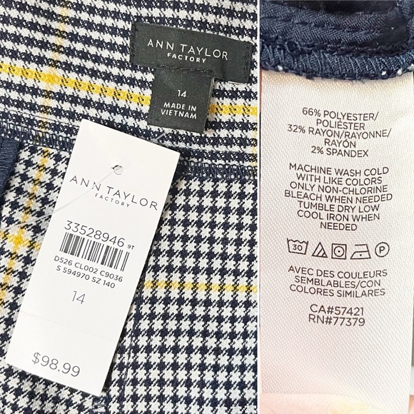 Ann Taylor NWT Slim Wide Leg Pants 14 houndstooth plaid high rise waist career - Picture 5 of 9